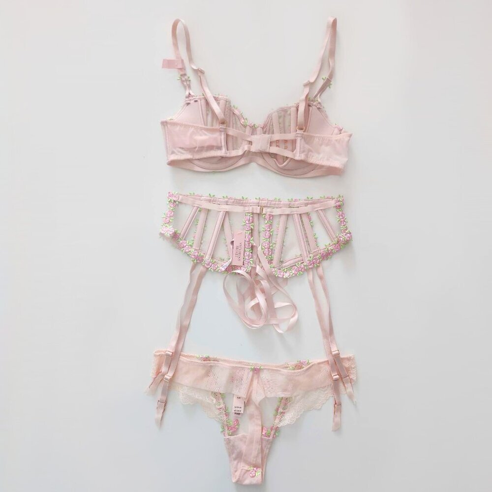 Victoria’s Secret Dream Angels Rosebud Bra 34B Garter XS Panty M Set b85 - Picture 5 of 13